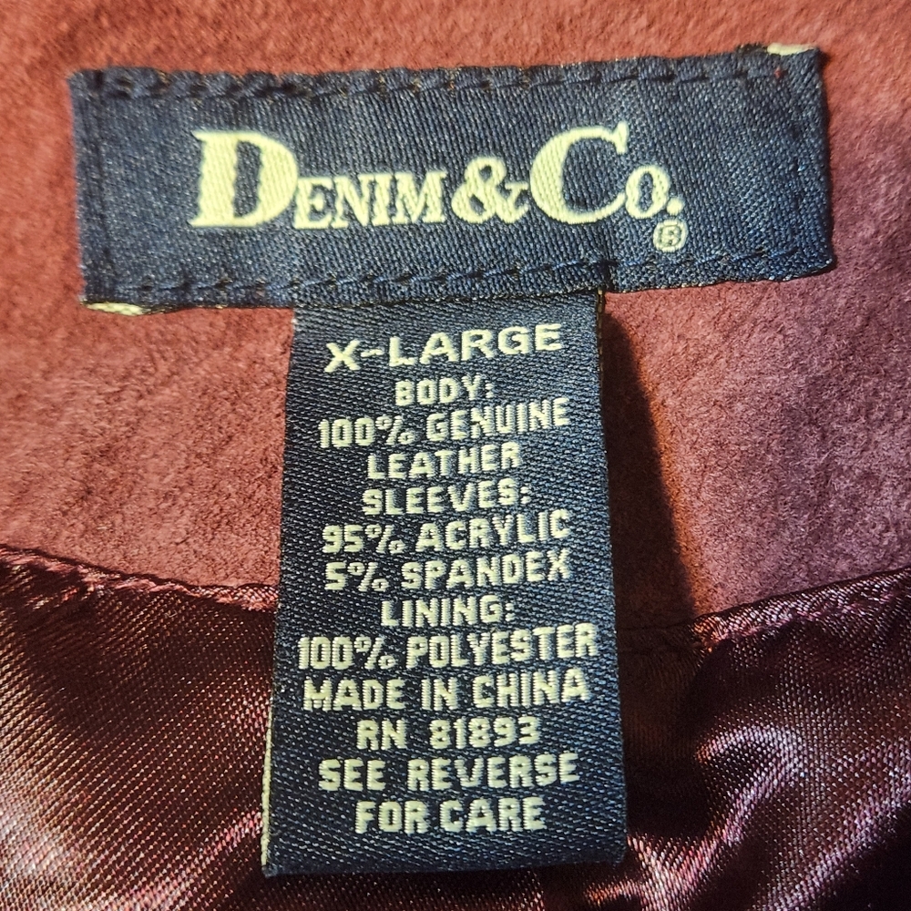 Denim & Co Genuine Leather Jacket Streetwear Studded Suede Knit Sleeve X… - Picture 8 of 9